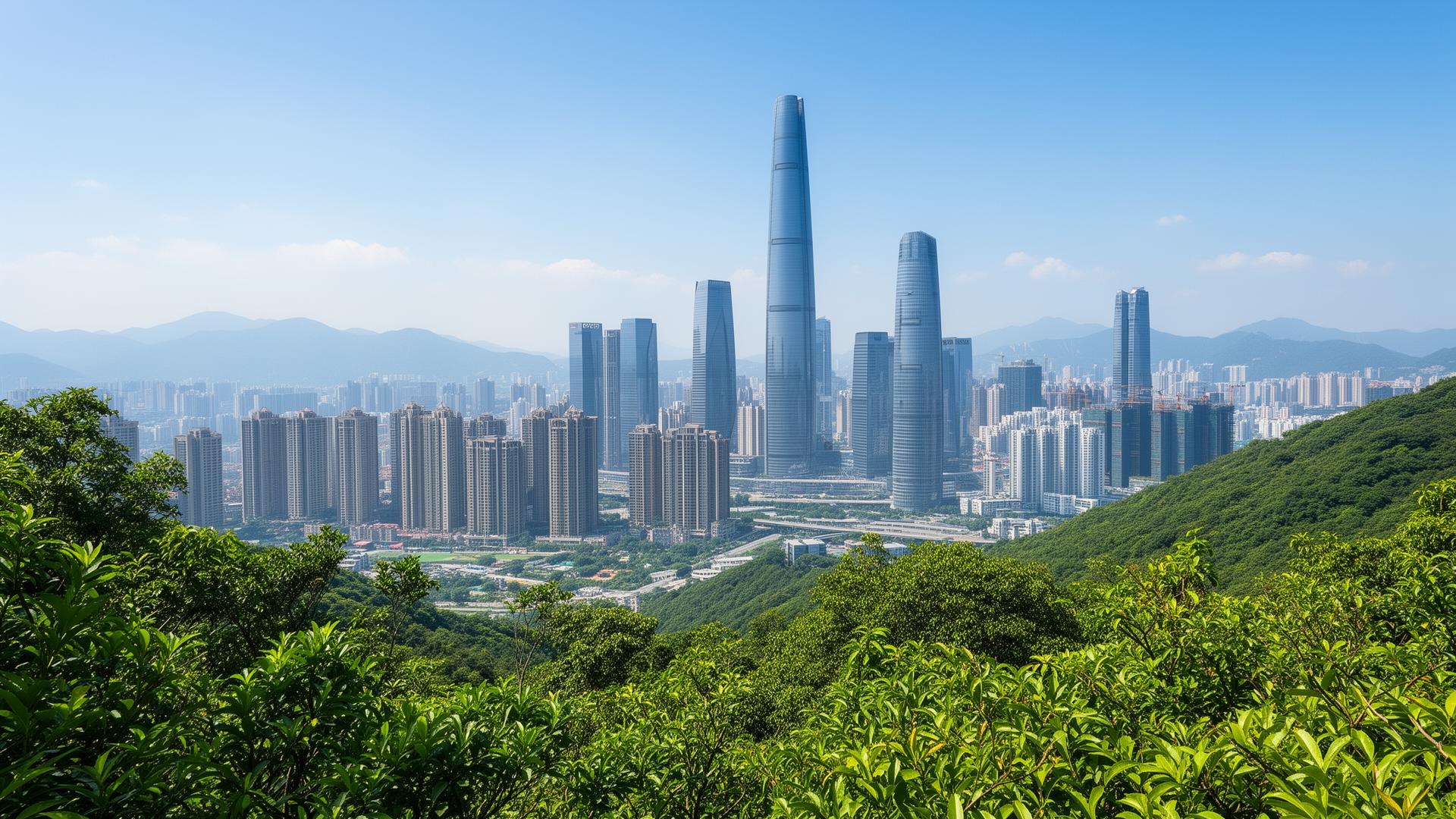 Shenzhen skyline and greenery for modern efficient medical access